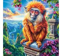 Monkey in Flower Forest 100 Pieces Set Classic Jigsaw Puzzle Couple Puzzle Partners Mind Relaxation Wall Decor Easter New Year Recycled Cardboard Material 28x28cm