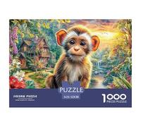 Monkey in Garden 1000 Pieces Monkey Flowers Jigsaw Puzzle for People with Stress And Anxiety Recycled Cardboard Challenging & Brainteasing 52x38cm/1000pcs