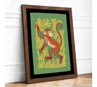 Monkey in Golden Vine Boho Framed Wall Art Print A1 (84.1×59.4cm) Walnut, Wall Decor for Living Room, Bedroom, Office & Home, Ready to Hang, Art Gift