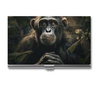Monkey in Jungle Business Card Holder Business Card Case Pocket Card Holders Metal Slim Name Card Holder Professional Multi Wallet Credit Card ID Case for Men Women, silver, One Size