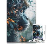 Monkey in Jungle Double Exposition Adult Jigsaw Puzzles1000 Pieces Brain Challenge Learning Game Thoughtful Surprise for Celebrations Size 38x52cm
