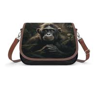 Monkey in Jungle Leather Crossbody Bag for Women Medium Trendy Crossbody Purse with Adjustable Strap Multifunctional Flapover Shoulder Handbag Zip Pocket Large Capacity