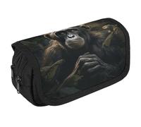 Monkey in Jungle Pencil Case Organizer - Large Capacity 3 Compartment Pencil Pouch for Adults, Portable Makeup Bag & Aesthetic Stationery Bag with Zipper (8.7x4.3") Unisex Gift