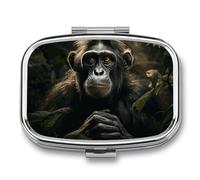 Monkey in Jungle Pill Box 2 Compartment Waterproof Pill Case with Mirror Square Container Metal Medicine Box Organizer Portable Vitamin Case for Pocket & Purse Travel