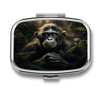 Monkey in Jungle Small Pill Box for Purse Travel Essentials Metal Pill Case 2 Compartments Compact Medicine Container Portable Daily Pill Organizer for Vitamins Fish Oils