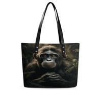Monkey in Jungle Tote Bag Large Soft Leather Purse with Zipper Lightweight Ladies Shoulder Handbag