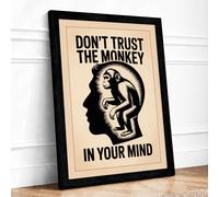 Monkey in Mind Typography Framed Wall Art Print A2 (59.4×42cm) Black, Wall Decor for Living Room, Bedroom, Office & Home, Ready to Hang, Art Gift