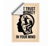 Monkey in Mind Typography Unframed Wall Art Print A4 (29.7×21cm), Wall Decor for Living Room, Bedroom, Office & Home, Art Gift