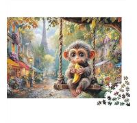 Monkey in Paris 1000 Pieces Recycled Board Paris Monkey Puzzles for Adults Challenging Puzzle Full Size Poster Museum-quality Print 52x38cm/1000pcs