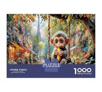 Monkey in Paris Jigsaw Puzzle Lemur in Forest 1000 Pieces Thick Cardboard for Teens 12-18 Concentration Training 52x38cm/1000pcs