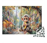 Monkey in Paris Jigsaw Puzzles 1000Pc for Men | Impossible Puzzle Monkey on Swing Eating Banana Educational Game & Home Decoration 52x38cm/1000pcs