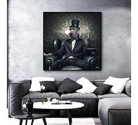 Monkey In Suit Canvas Painting Poster and Monkey Smoking A Cigar Prints Painting Wall Pictures for Living Room Home Decor 60x60cm(24x24in) Unframed