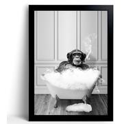 Monkey in Tub - Black and White Animals Wall Art - Framed Canvas Wall Art, Black Framed Picture for Bathroom Wall Decor, Chic Animal Art for Kid Room Wall