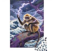 Monkey Jigsaw Puzzles Puzzles for Adults Kids. 1000 Piece Lightning Tsunami Impossible Challenge Toy Home Decoration for Adults& Kids Age 14 Years Up 1000pcs (75x50cm)