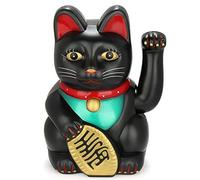Monkey King Feng Shui Lucky Cats Lucky Beckoning Waving Wealth Cat Maneki Neko 6" tall BLACK
