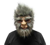 Monkey King mask, Wukong Latex Mask, Monkey King Animal Mask for Halloween, Animal Latex Mask with Hair, Half Side Rlastic, Halloween Game Props, Gorilla Monkey Role Play Masque