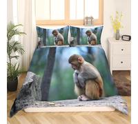 Monkey King Size Duvet Cover Set Reversible Quilt Cover 220x230 cm Macaque Bedding Sets Ultra Soft 3D Comforter Covers Comfy Easy Care Non Iron Bed Set M/4148