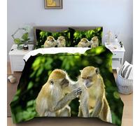 Monkey King Size Duvet Cover Sets 3 Piece, Yellow Animals Bedding, Soft and Breathable Microfiber Zipper Quilt Cover and 2 Pillowcases, Easy to Clean and Care, for Bedroom