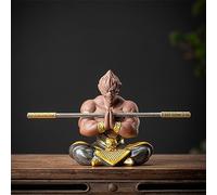 Monkey King Statue, Ceramic Meditation Sun Wukong Figure with Cudgel, 5.5"H | Journey to The West Monkey King Statue, Meditation Strong Muscles Sun Wukong Figure with Golden Cudgel for Home Office Decor