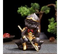 Monkey King Statue, Purple Sand Sun Wukong Zen Monk Figure & Golden Cudgel