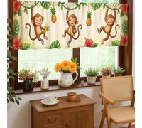 Monkey Kitchen Curtains, Tropical Playful Banana Palm Summer Green Single Panel Valance for Window for Small Rv Sink Area Narrow Window 18x52 Inch