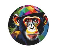 (Monkey) Leather Coaster Set Of 6 Premium Round Shape Drink Coasters For Home Office Restaurant Bar