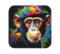 (Monkey) Leather Coaster Set Of 6 Premium Square Drink Coasters For Home Office Restaurant Bar