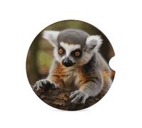 Monkey Lemur Cute 1PCS Car Coasters Absorbent Drink Coasters with A Finger Universal Wood Coffee Coaster for Cup Holders Non-Slip Car Cup Holder Coaster Cute Drink Mat Car Accessories for Women Men