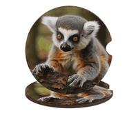 Monkey Lemur Cute 2PCS Car Coasters Absorbent Drink Coasters with A Finger Universal Wood Coffee Coaster for Cup Holders Non-Slip Car Cup Holder Coaster Cute Drink Mat Car Accessories for Women Men