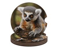 Monkey Lemur Cute 4PCS Car Coasters Absorbent Drink Coasters with A Finger Universal Wood Coffee Coaster for Cup Holders Non-Slip Car Cup Holder Coaster Cute Drink Mat Car Accessories for Women Men