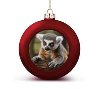 Monkey Lemur Cute Christmas Tree Ornaments 1.6 Inch Shatterproof Pc Plastic Balls with Lanyard Baubles Hanging Christmas Ball Ornaments for Xmas Tree Holiday Party Wedding Home Decorations-red