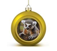 Monkey Lemur Cute Christmas Tree Ornaments 1.6 Inch Shatterproof Pc Plastic Balls with Lanyard Baubles Hanging Christmas Ball Ornaments for Xmas Tree Holiday Party Wedding Home Decorations-Golden
