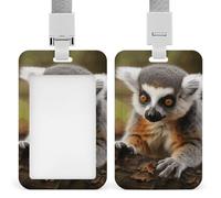 Monkey Lemur Cute Id Badge Holder with Lanyard, Clear Vertical Card Protector Waterproof, Breakaway Safety Neck Strap, Heavy Duty Name Tag Holder for Nurse Teacher Officer Staff Women Men