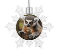 Monkey Lemur Cute White Glitter Snowflake Ornaments 3D Hanging Snow Flake Christmas Ornaments with Silver Rope Shatterproof Decorations for Winter Wonderland Xmas Tree Holiday Party