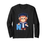 Monkey Letter N Graduation Animal Alphabet Long Sleeve T-Shirt