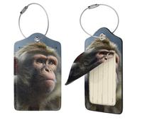 Monkey Luggage Tag for Suitcase PU Leather Suitcase Tag with Stainless Steel Loop and Address Card Baggage Tags Cute Bag Name Travel Tags ID Labels for Women Men, Black, 4 pcs