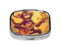 Monkey Music Mini Pill Box Metal Travel Medicine Organizer with 2 Compartments Pocket-Sized Pill Container