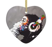 Monkey Music Printed decorative ornaments, ceramic heart-shaped ornaments, can be hung on Christmas trees and fireplaces