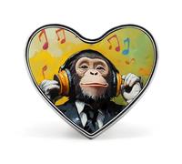 Monkey Music with Headphones Badge Heart Shape Cute Brooch Pins Button Badges for Backpack Jackets Hats Decor