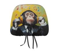 Monkey Music with Headphones Headrest Covers Printed Car Seat Head Rest Protector Universal Auto Accessories 2 PCS
