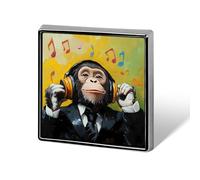 Monkey Music with Headphones Square Badge Cute Brooch Pins Button Badges for Backpack Jackets Hats Decor
