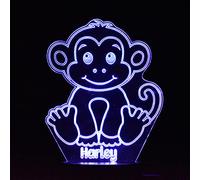 Monkey Night Light, Personalised 3D Illusion Kids Cartoon Safari Animal Bedside Lamp, with 16 Colour LED Light Base, Remote + USB Lead