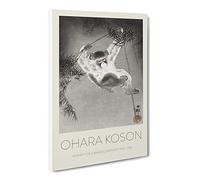 Monkey On A Bamboo Branch By Ohara Koson Canvas Print | Gallery Wrapped 30mm Frame Wall Art | 30x20 inches | Ready to Hang | Asian Animals Picture | Living Room Bedroom Lounge Office