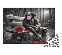 Monkey on Bench Woodland 1000 Piece Jigsaw Puzzle Red Rose Jigsaw Puzzle for Adults Relax Decor Gift 38x26cm/1000pcs