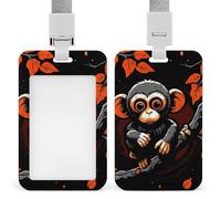 Monkey on Red Branch Badge Holder with Lanyard - Waterproof Hard Plastic ID Card Holder Professional Name Tag Vertical ID Card Name Badge for Office Nurse Doctor Teacher