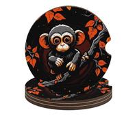 Monkey on Red Branch Car Coasters, 4PCS Non-Slip Car Cup Holder Coasters with Cork Base, Heat Resistant & Waterproof Drink Coaster for Women Men