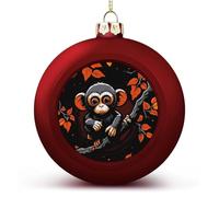 Monkey on Red Branch Christmas Ball Ornaments 2.4 Inch, Shatterproof Plastic Xmas Balls Funny Christmas Tree Ornaments Hanging Balls for Holiday Party Home Decor, 1PCS