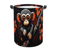Monkey on Red Branch Laundry Basket with Handles, Large Capacity Water Proof Laundry Hamper, Lightweight & Foldable Storage Basket for Home, Bedroom, Dorm, 44x44cm