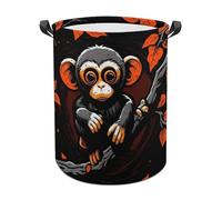 Monkey on Red Branch Laundry Basket with Handles, Large Capacity Water Proof Laundry Hamper, Lightweight & Foldable Storage Basket for Home, Bedroom, Dorm, 44x35cm
