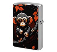 Monkey on Red Branch Lighter Case Metal Protective Cover with Double-Sided Art Design, Cool Lighters Pouch Shockproof Lighter Cover for Men Women Gifts, Lighters Not Included